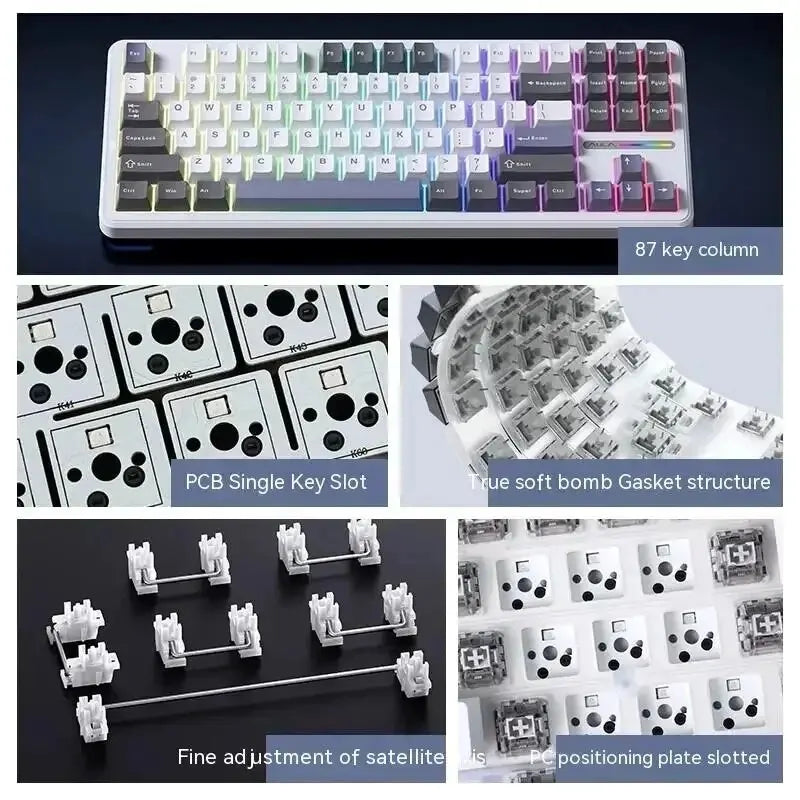 AULA F87 Pro Mechanical Keyboard 2.4g/Usb/Bluetooth Tri Mode Wireless 87 Key Rgb Pbt Gasket 5 Layer Silencing Full Key No Impact