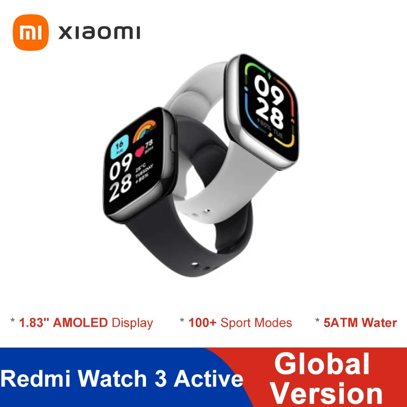 Durable Global Version Xiaomi Redmi Watch 3 Active 1.83" Display Bluetooth Phone Call 5ATM Waterproof Supports 100+ Fitness Modes