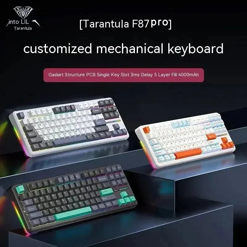 AULA F87 Pro Mechanical Keyboard 2.4g/Usb/Bluetooth Tri Mode Wireless 87 Key Rgb Pbt Gasket 5 Layer Silencing Full Key No Impact