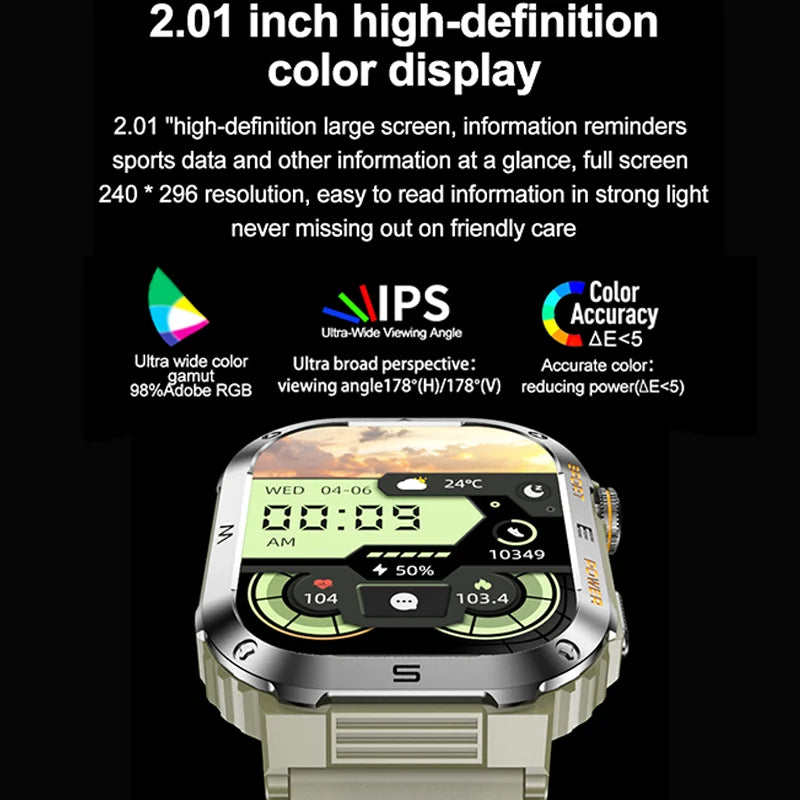 Rugged And Durable Military Smart Watch Ip68 Waterproof 2.01 '' HD Display Bluetooth Voice Smart Watch For Android IOS XIAOMI